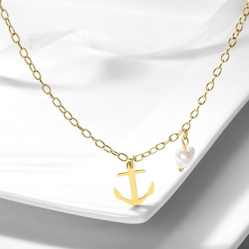 Vintage Anchor Heart-shaped Pearl Pendant Necklace