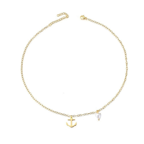 Vintage Anchor Heart-shaped Pearl Pendant Necklace